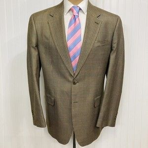 CHAPS Blazer Mens 42 Suit Jacket Gold Check Plaid 100% Silk RL Sport Coat 42L